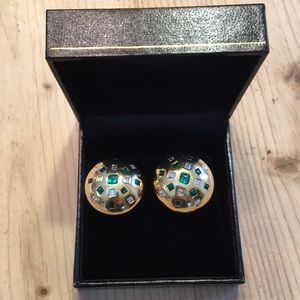 18k gold, emerald, diamond earrings
